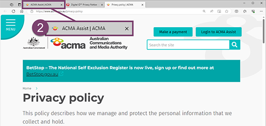 If you require help to follow the ACMA Assist registration guide, please contact info@acma.gov.au